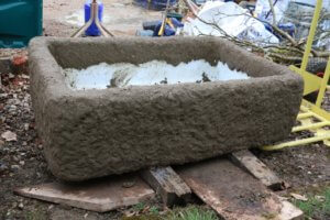 Belfast sink covered in hypertufa