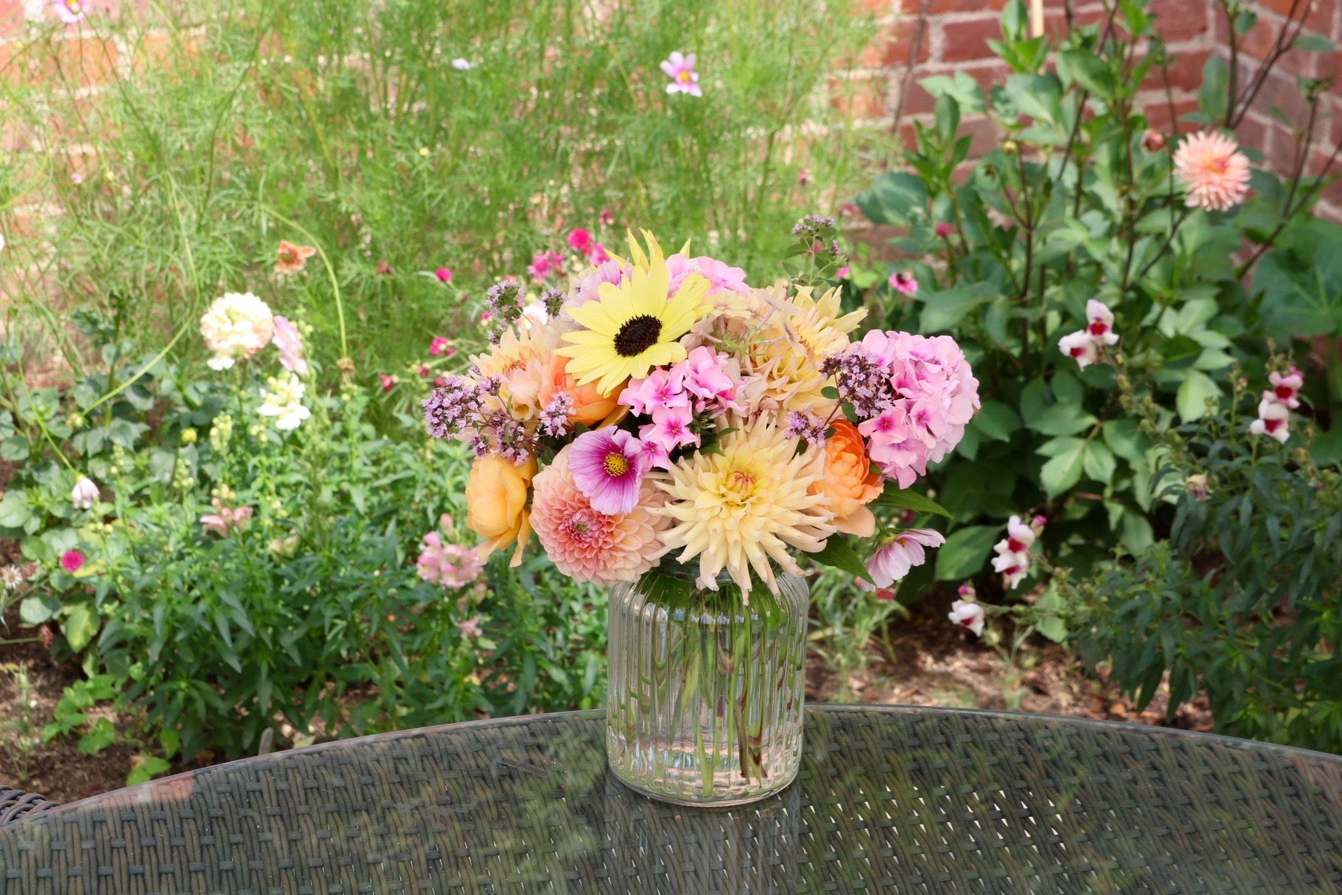 Pastel garden flower arrangement